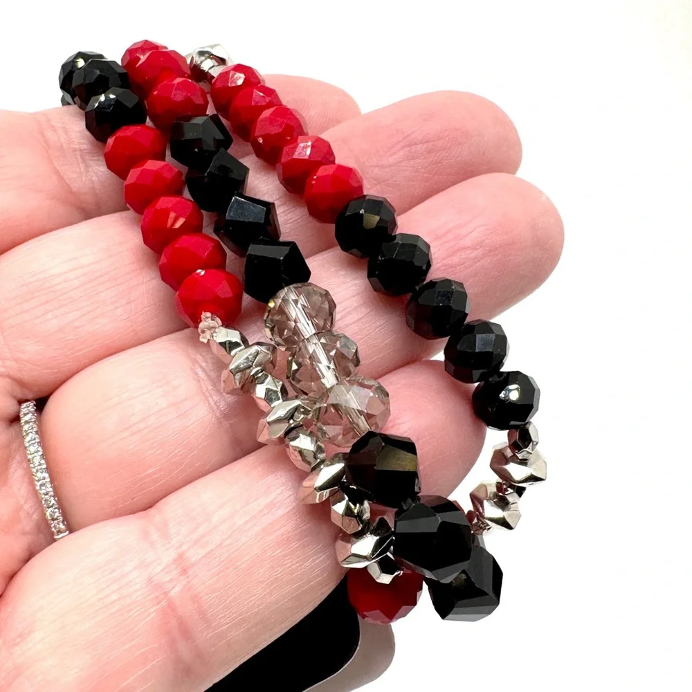 Gennaro Red & Black Faceted Bead Bracelet Set